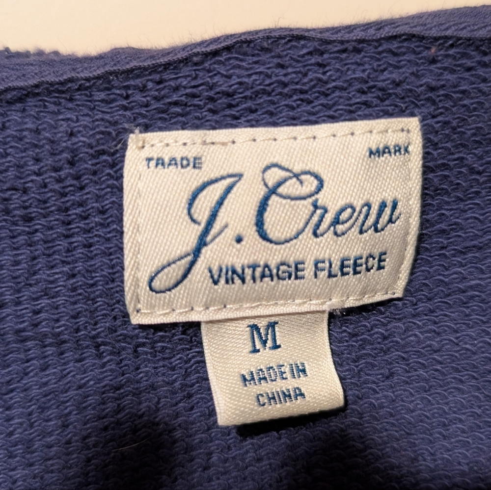 J. Crew Vintage Fleece Cropped Sweatshirt Hoodie, Blue, EUC, Size M - Picture 2 of 9